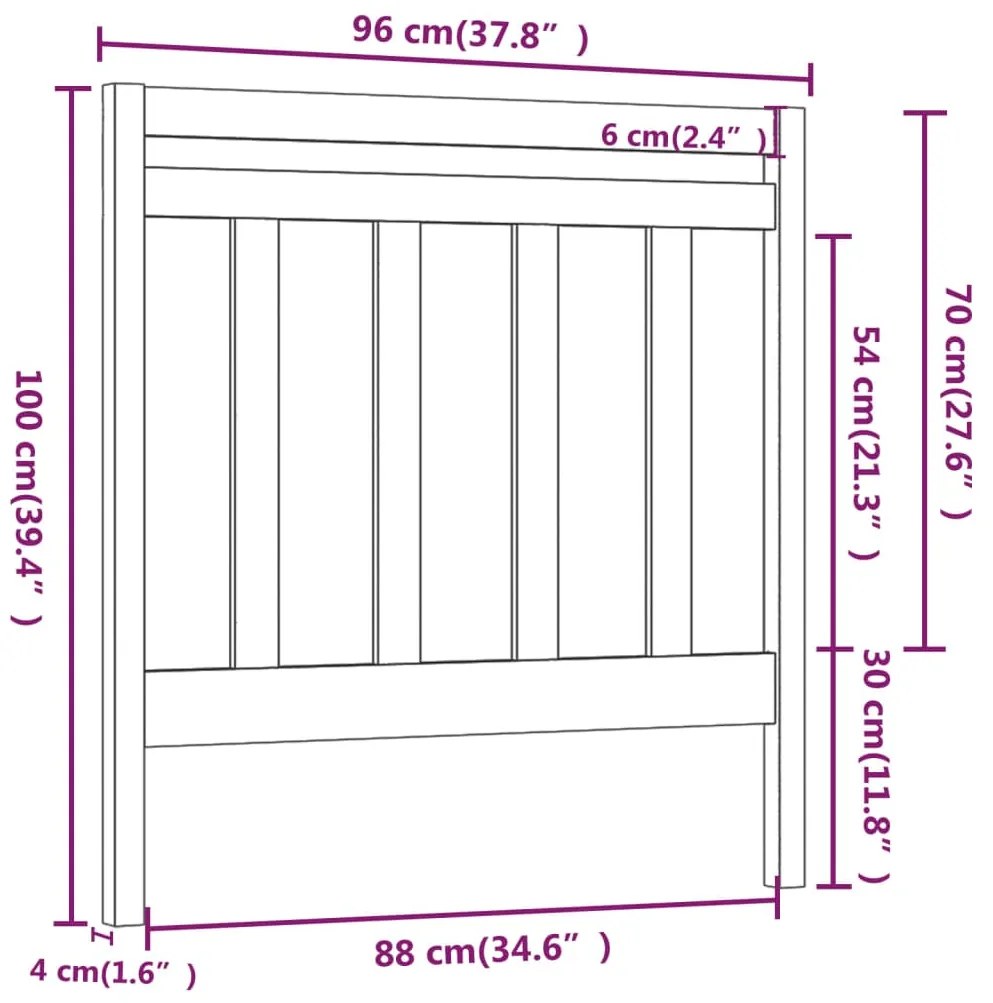 vidaXL Κεφαλάρι Κρεβατιού Μαύρο 96 x 4 x 100 εκ. από Μασίφ Ξύλο Πεύκου