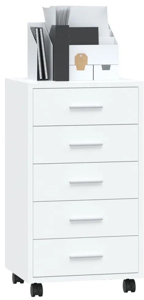 vidaXL Συρταριέρα με Ροδάκια Γυαλιστερή Λευκή από Επεξεργασμένο Ξύλο