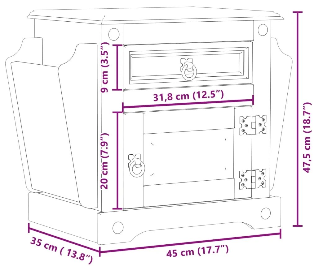 ΚΟΜΟΔΙΝΟ CORONA 45X35X47,5 ΕΚ. ΑΠΟ ΜΑΣΙΦ ΞΥΛΟ ΠΕΥΚΟΥ 4005657