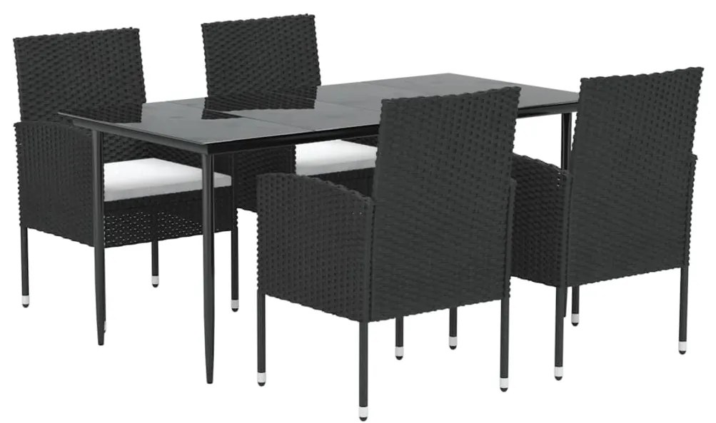 vidaXL Σετ Τραπεζαρίας Κήπου 5 Τεμαχίων Μαύρο Συνθ. Ρατάν με Μαξιλάρια