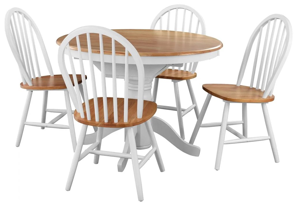 Σετ τραπεζαρίας C8057 5τμχ με Στρόγγυλο Τραπέζι & 4 Καρέκλες Λευκό - Δρύς