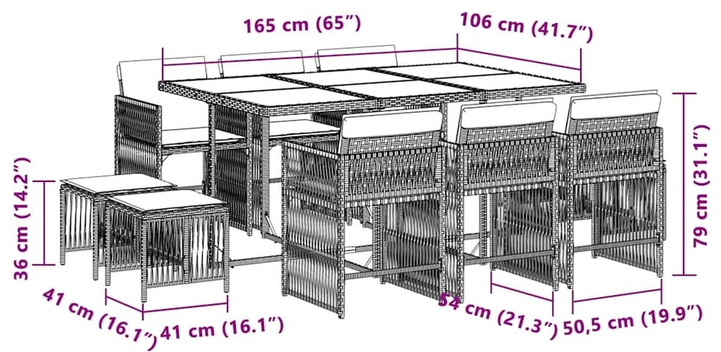 vidaXL Σετ Τραπεζαρίας Κήπου 11 τεμ. Μπεζ Συνθετικό Ρατάν με Μαξιλάρια