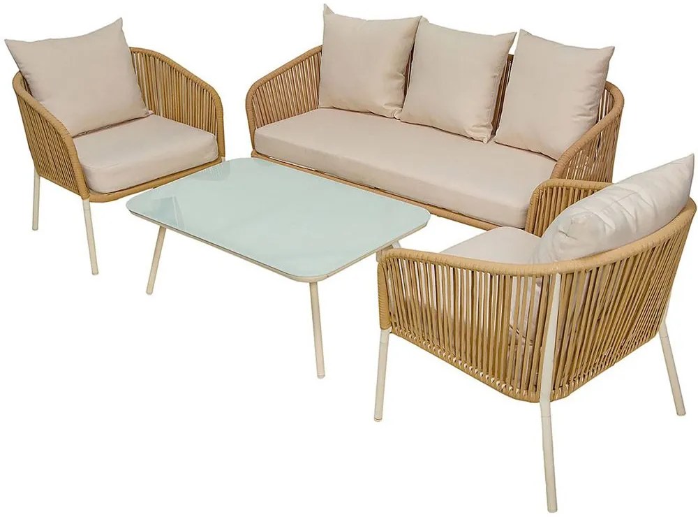 Σαλόνι Σετ Salsa Rope 4Τμχ Ε256,2 100x60x37/155x73x70/68x73x70cm Ecru Four Seater