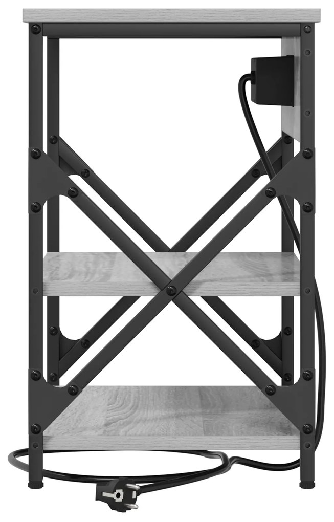 vidaXL Κομοδίνο με Σταθμό Φόρτισης με ράφι 2 pcs Γκρι sonoma