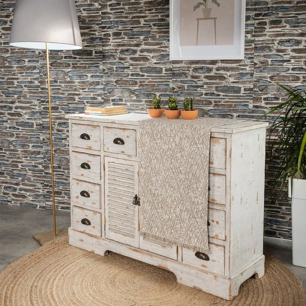 Τραβέρσα Potenza 02 All Over Beige Teoran 45X180 Βαμβάκι-Πολυέστερ