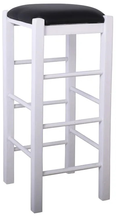 WOODWELL ΤΑΒΕΡΝΑΣ Σκαμπό BAR, Οξιά Βαφή Εμποτισμός Λάκα Άσπρο, Κάθισμα Pu Μαύρο 35x35x81cm Ρ977,Ε8Τ