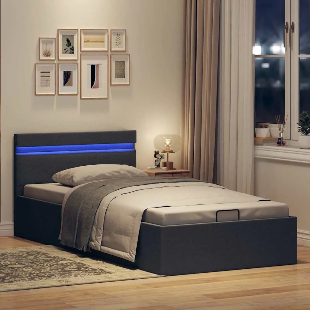 vidaXL Πλαίσιο Κρεβατιού με Αποθ. Χώρο/LED Σκ. Γκρι 100x200 εκ. Ύφασμα