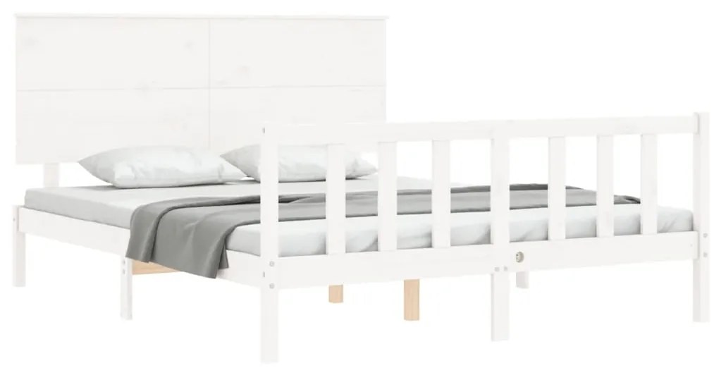 vidaXL Πλαίσιο Κρεβατιού με Κεφαλάρι Λευκό 160x200 εκ. Μασίφ Ξύλο