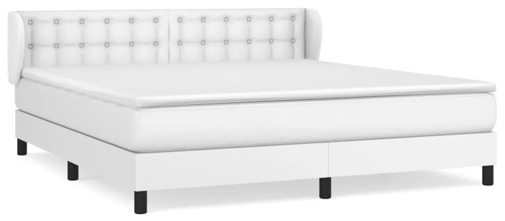 Κρεβάτι Boxspring με Στρώμα Λευκό 160x200εκ.από Συνθετικό Δέρμα - Λευκό