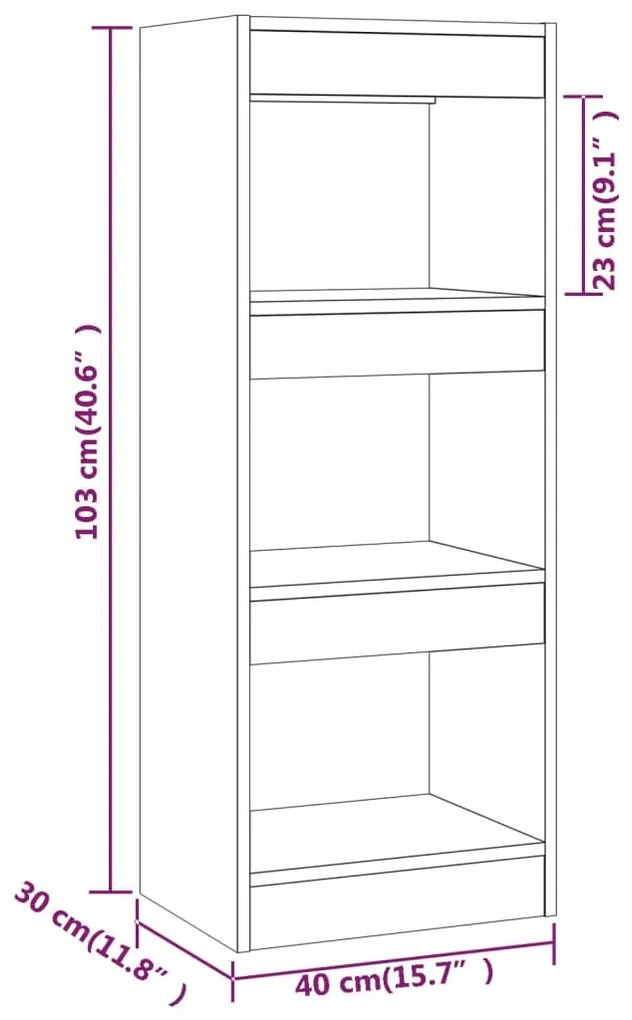 Βιβλιοθήκη/Διαχωριστικό Γυαλιστ. Λευκό 45x24x159 εκ Επεξ. Ξύλο - Λευκό