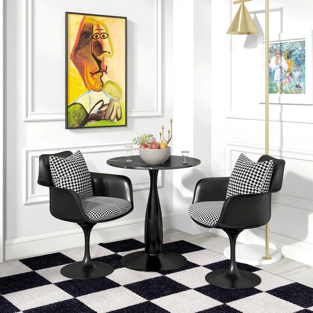 HOMCOM Στρογγυλό Τραπέζι Τραπεζαρίας, Επικαλυμμένο με Πούδρα Ατσάλι, MDF με Μελαμίνη, Αντιολισθητικά Πόδια, 70 x 74 cm, Μαύρο