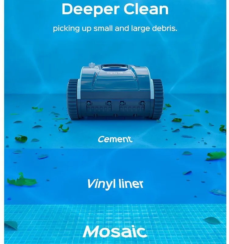 Ασύρματο ρομπότ καθαρισμού πισίνας Wybot Osprey 700 (X100), Li-Ion 8800 mAh, Για έως 80 m2, Αυτονομία έως 110 λεπτά, Αυτόματη αναστροφή, Αυτοπαρκάρει, Λευκό/Μαύρο