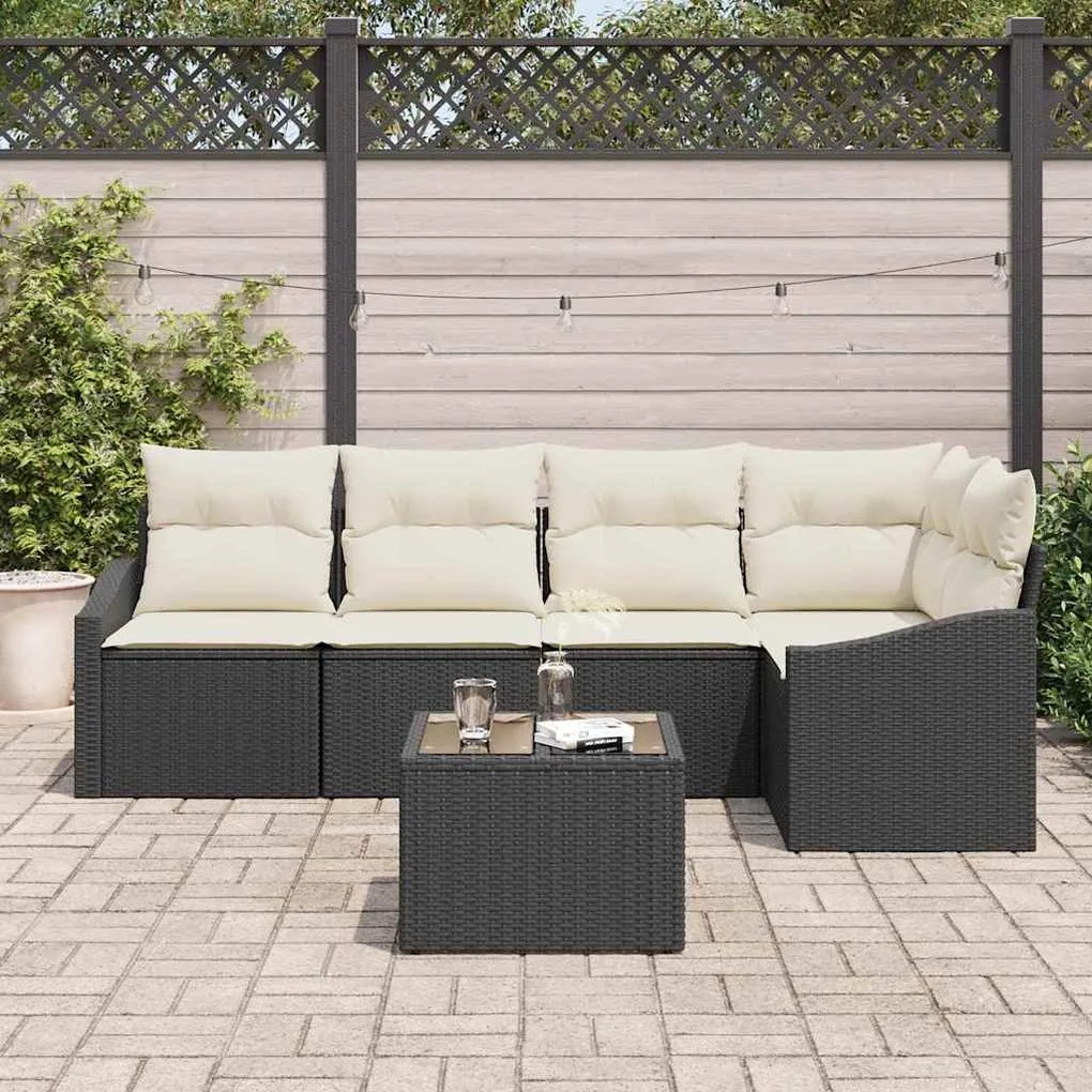 vidaXL Σετ Καναπέ Κήπου 6 pcs Μαύρο Πολυ ράταν