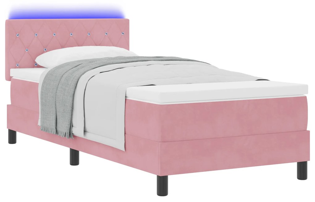 vidaXL Κρεβάτι με Επένδυση και Στρώμα & LED Ροζ 90x190 εκ Βελούδο