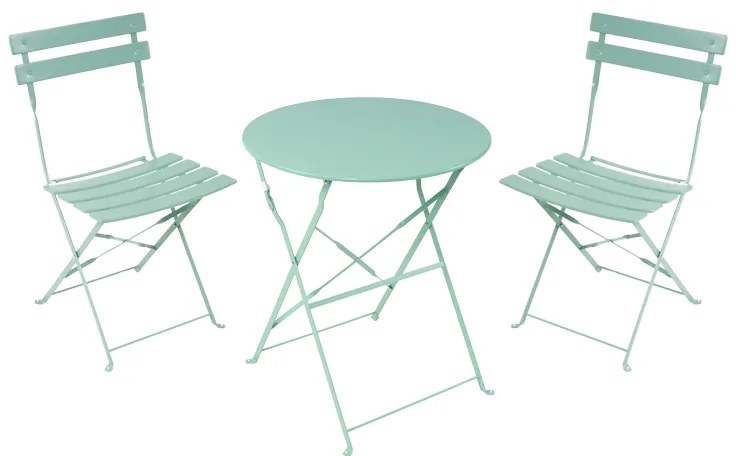 Τραπεζαρία Bistro pakoworld σετ 3τεμ μεταλλική αναδιπλούμενη σε μέντα απόχρωση Φ60x71εκ