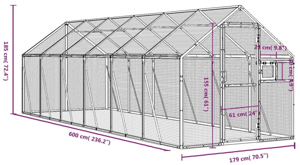 vidaXL Κλουβί Ασημένιο 1,79 x 6 x 1,85 μ. από Αλουμίνιο
