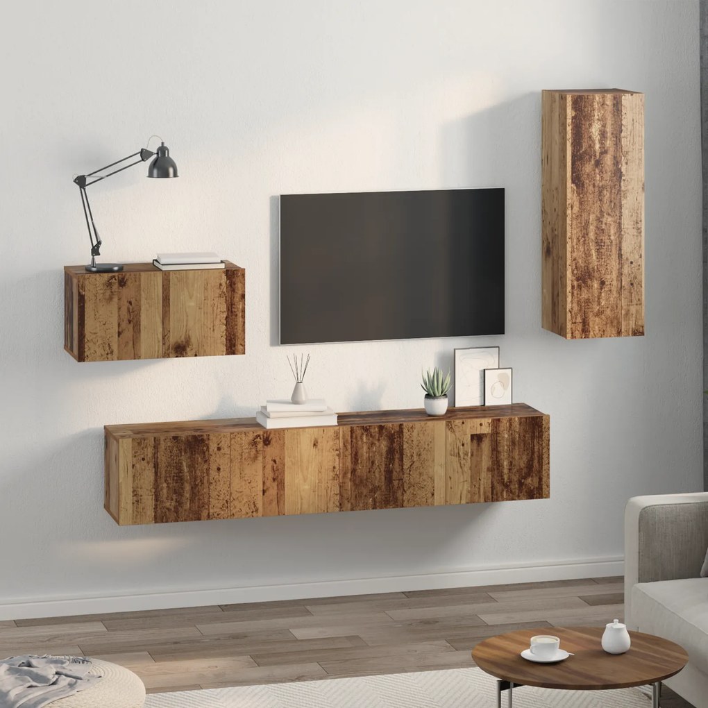 vidaXL Τηλεοπτική Κάβα Τοίχου με ράφι Άλλο 4 pcs Παλιό ξύλο Μέγεθος: Μεσαίο