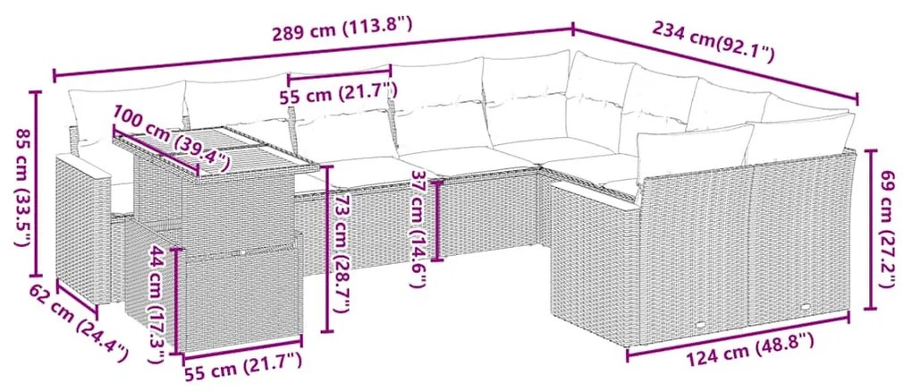 vidaXL Σετ Καναπέ Κήπου 10 τεμ. Μπεζ Συνθετικό Ρατάν με Μαξιλάρια