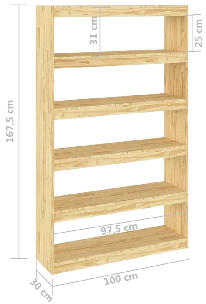 Βιβλιοθήκη/Διαχωριστικό Χώρου 100x30x167,5εκ. Μασίφ Ξύλο Πεύκου - Καφέ