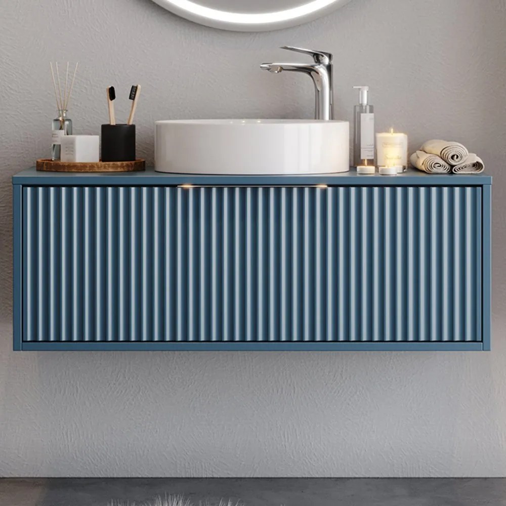 Έπιπλο Μπάνιου Πάγκος Με Νιπτήρα Hole 85 S3BHOL085BL 83x50x37cm Blue-White Κεραμικό,Mdf