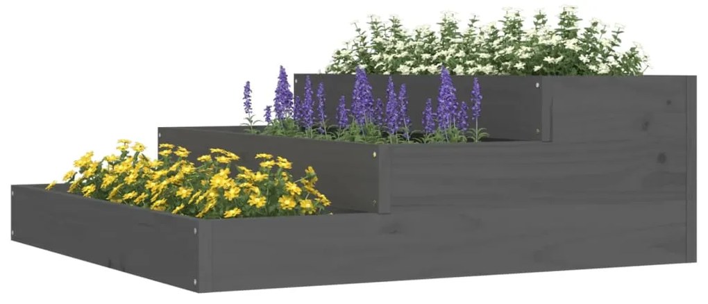 vidaXL Ζαρντινιέρα Γκρι 78 x 78 x 27 εκ. από Μασίφ Ξύλο Πεύκου