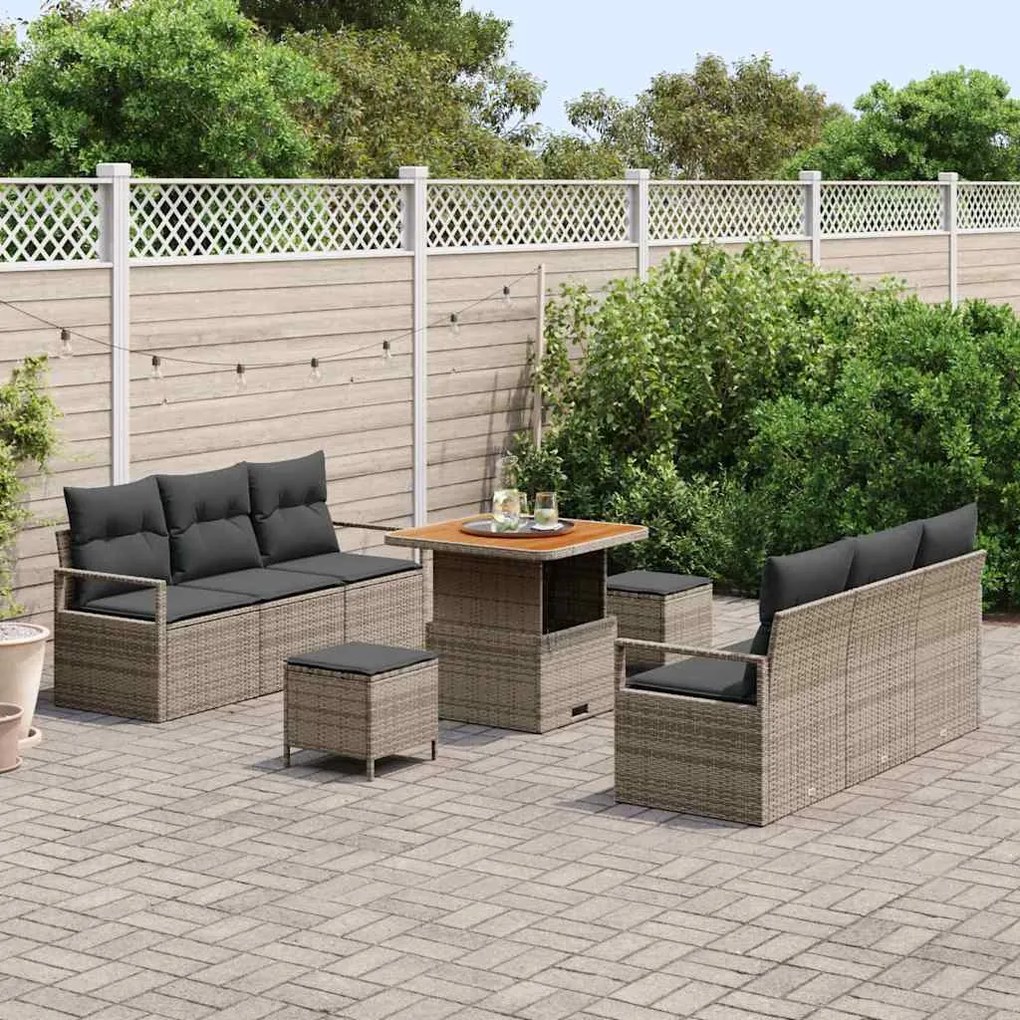 vidaXL Σετ Καναπέ Κήπου με αποθήκευση 9 pcs Γκρι Πολυ ράταν