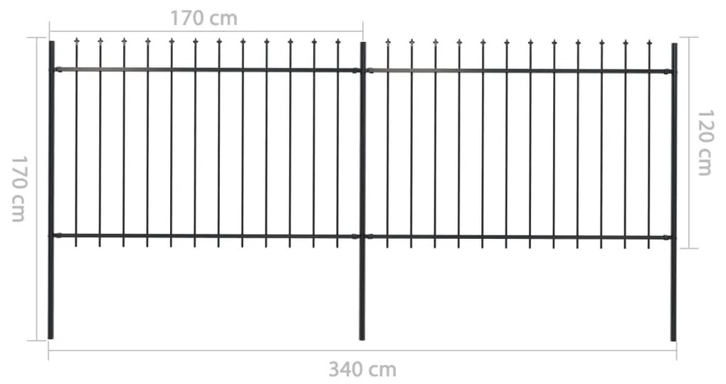 vidaXL Κάγκελα Περίφραξης με Λόγχες Μαύρα 3,4 x 1,2 μ. από Χάλυβα