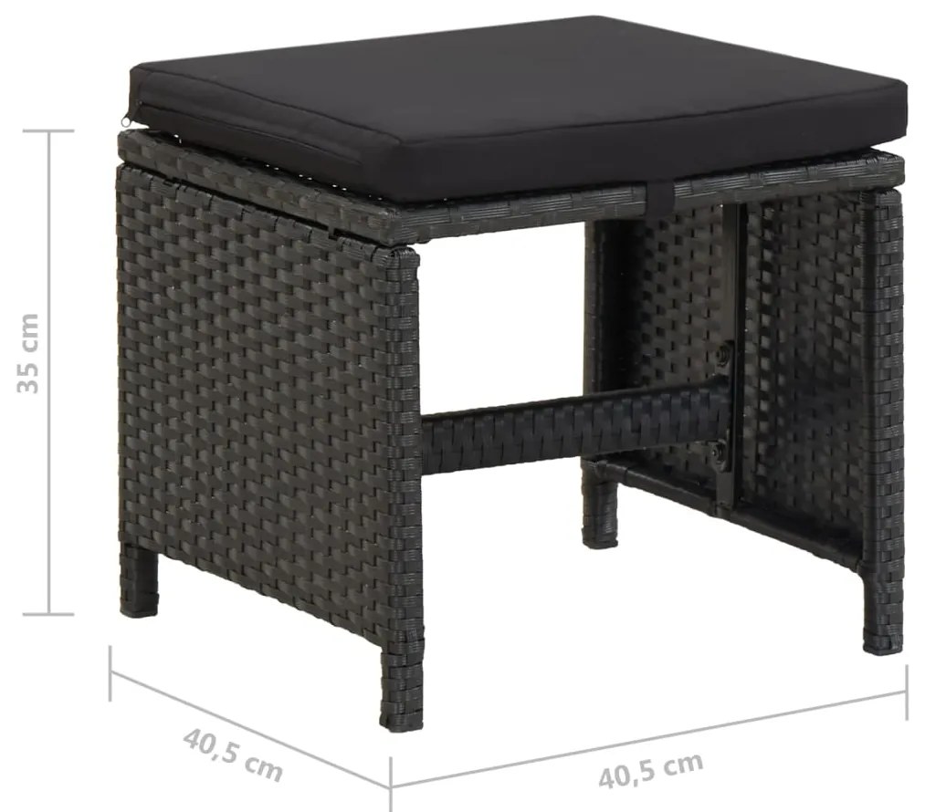 vidaXL Σκαμπό Κήπου 4 τεμ. Μαύρα από Συνθετικό Ρατάν με Μαξιλάρια