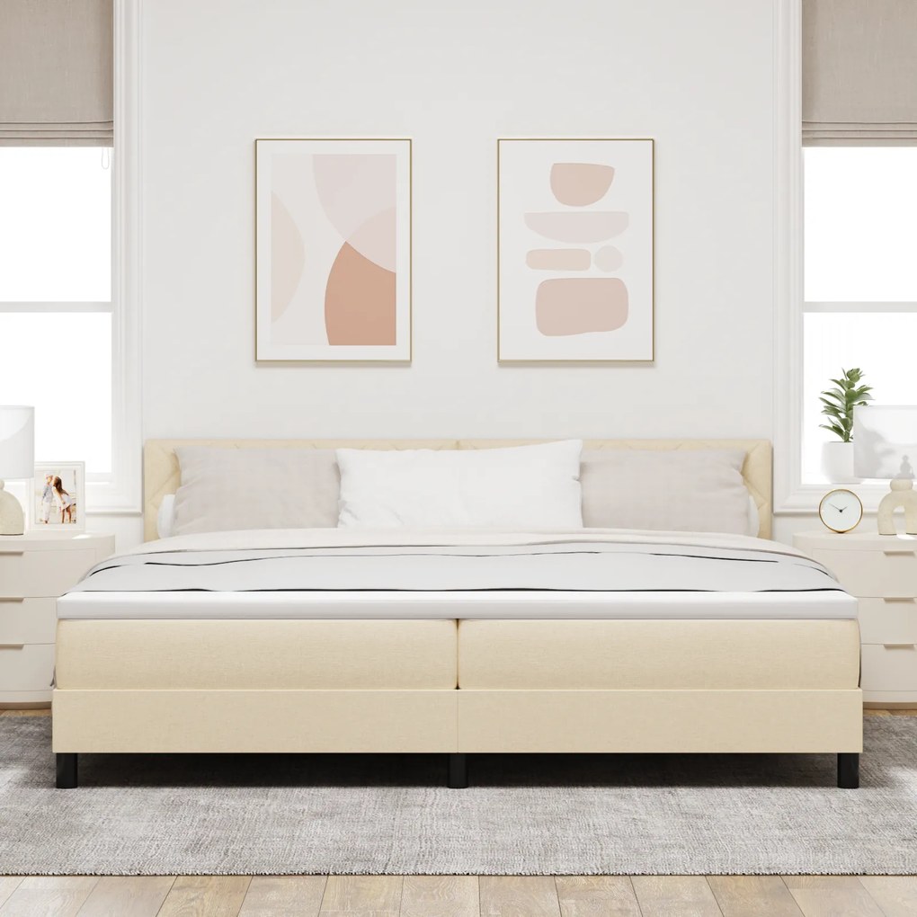 vidaXL Κρεβάτι box spring με στρώμα με στρώμα Κρεμ 200 x 200 cm ύφασμα