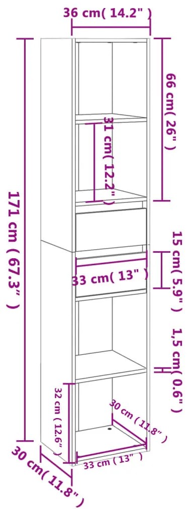 vidaXL Βιβλιοθήκη Μαύρη 36 x 30 x 171 εκ. από Επεξ. Ξύλο