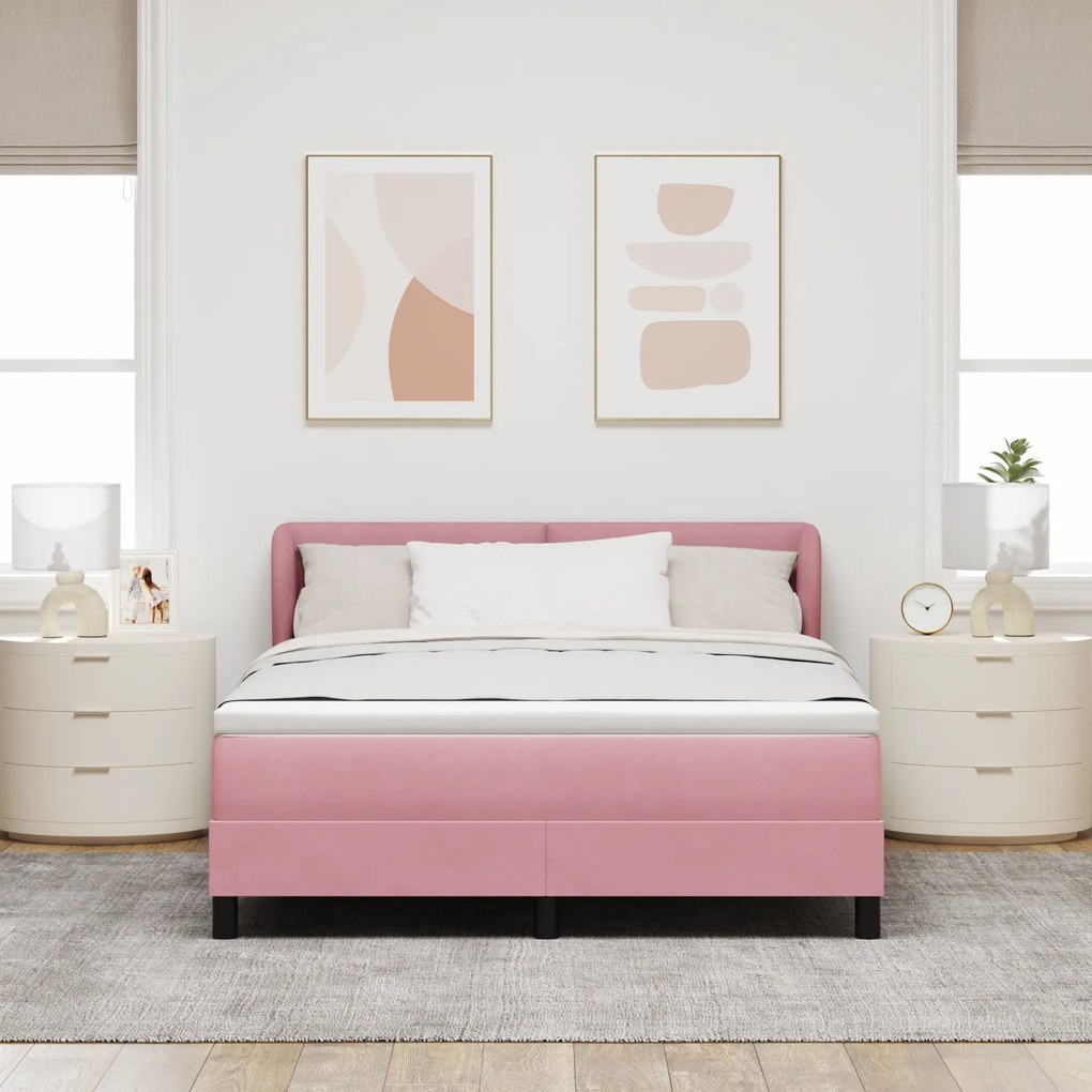 vidaXL Κρεβάτι Box Spring με Στρώμα Ροζ 140x200 εκ. Βελούδο