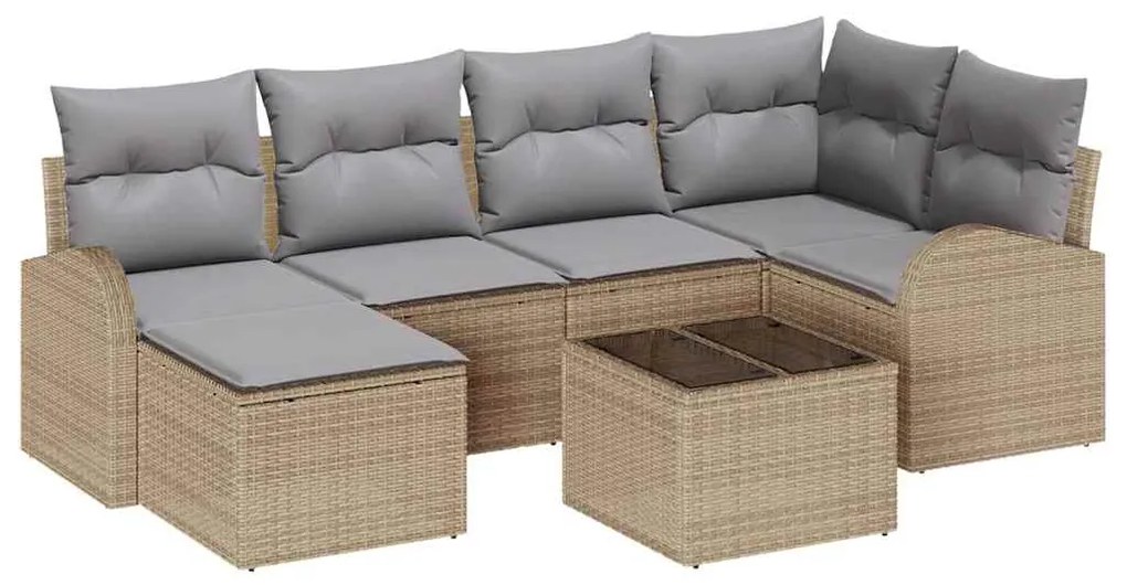 vidaXL Σετ Καναπέ Κήπου με μαξιλάρι 7 pcs Μπεζ Πολυ ράταν