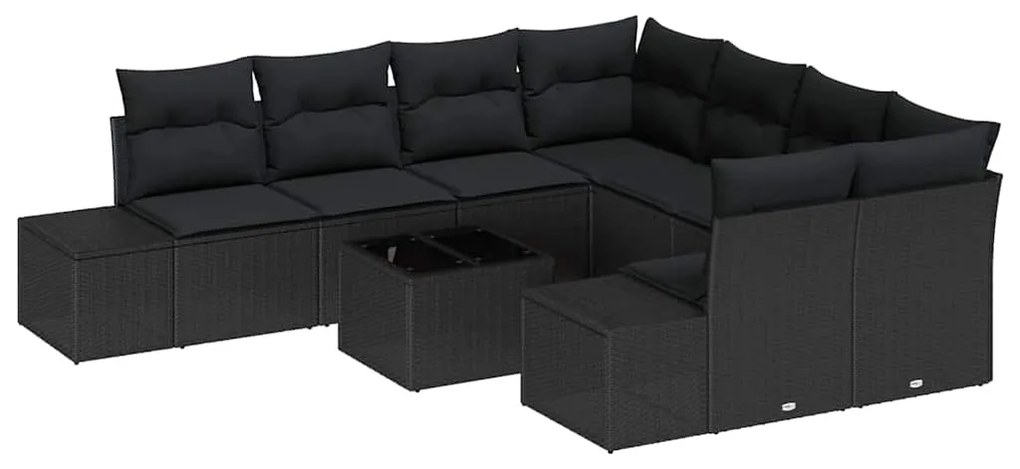 vidaXL Σετ Καναπέ Κήπου 9 pcs Μαύρο Πολυ ράταν