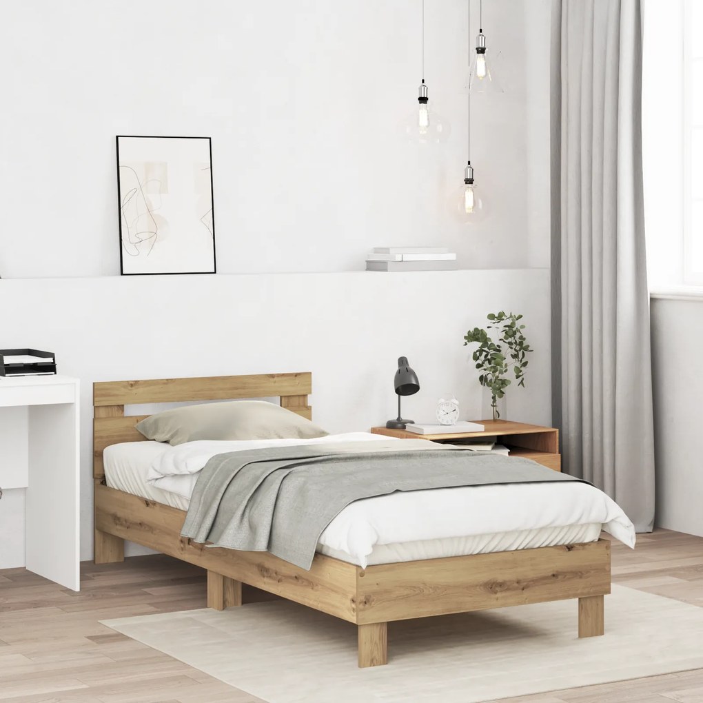 vidaXL Κρεβάτι από Τεχνητό Δρυς 90x200 cm φτιαγμένο από επεξεργασμένο ξύλο.