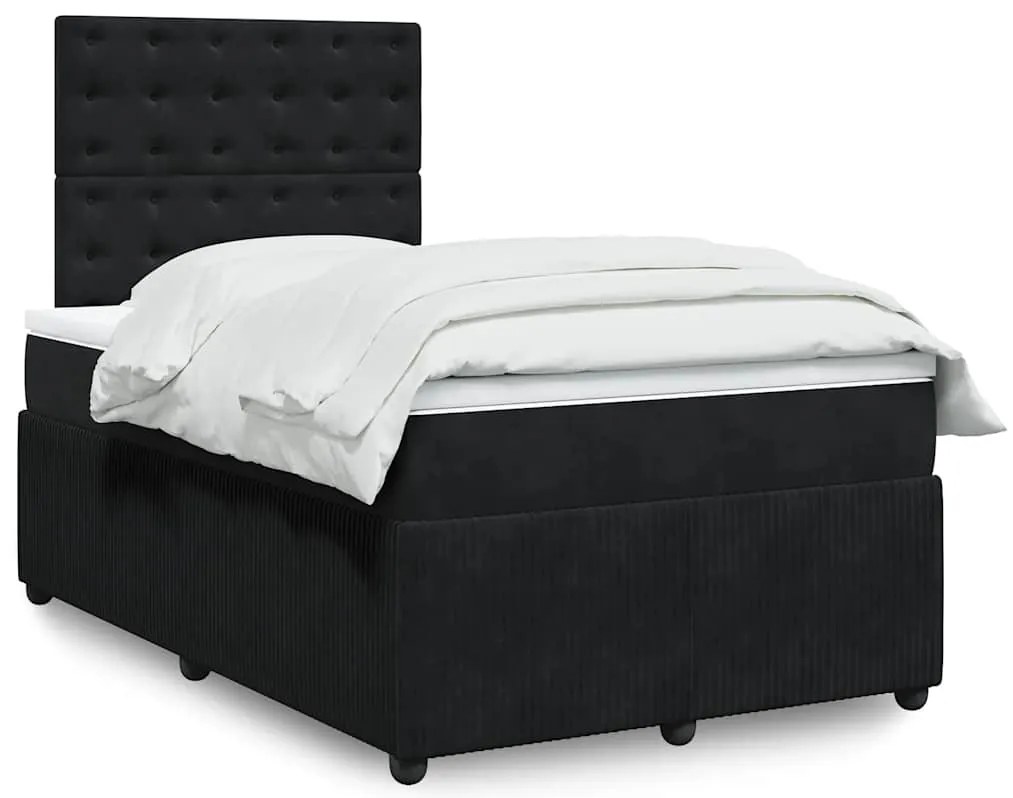 vidaXL Κρεβάτι Boxspring με Στρώμα Μαύρο 120x190 εκ. Βελούδινο