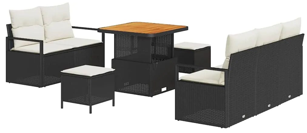 vidaXL Σετ Καναπέ Κήπου με μαξιλάρι 8 pcs Μαύρο Πολυ ράταν