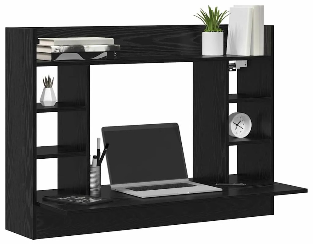 vidaXL Επιτοίχιο γραφείο με ράφι Μαύρη δρυς 105 x 48 x 75 εκ.