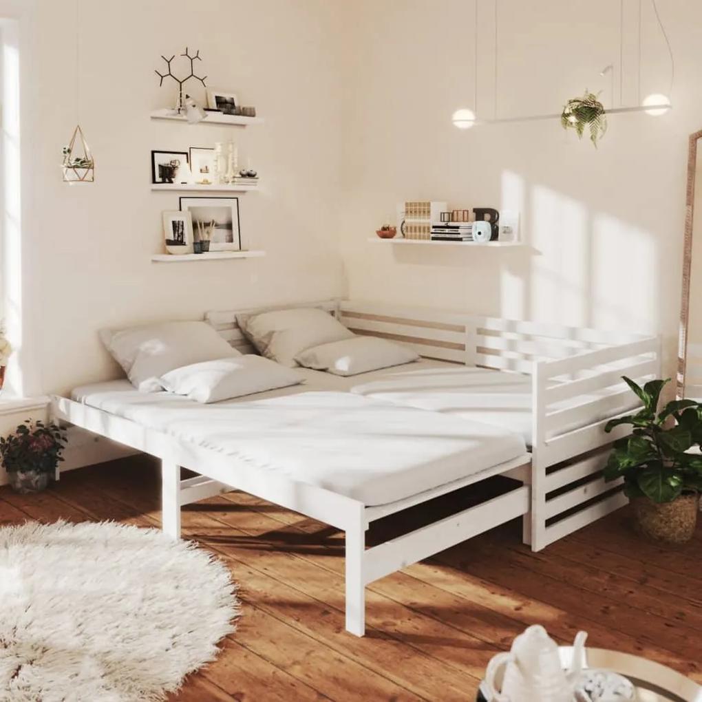 Καναπές Κρεβάτι Συρόμενος Λευκός 2x(90x200) εκ. Ξύλο Πεύκου
