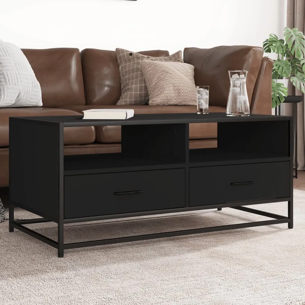 vidaXL Τραπεζάκι Σαλονιού Μαύρο 100x50x45 εκ. Επεξ. Ξύλο &amp; Μέταλλο