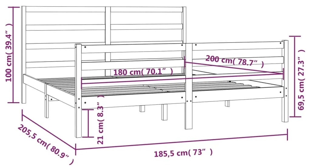 vidaXL Πλαίσιο Κρεβατιού Λευκό 180x200εκ. Μασίφ Ξύλο Πεύκου Super King