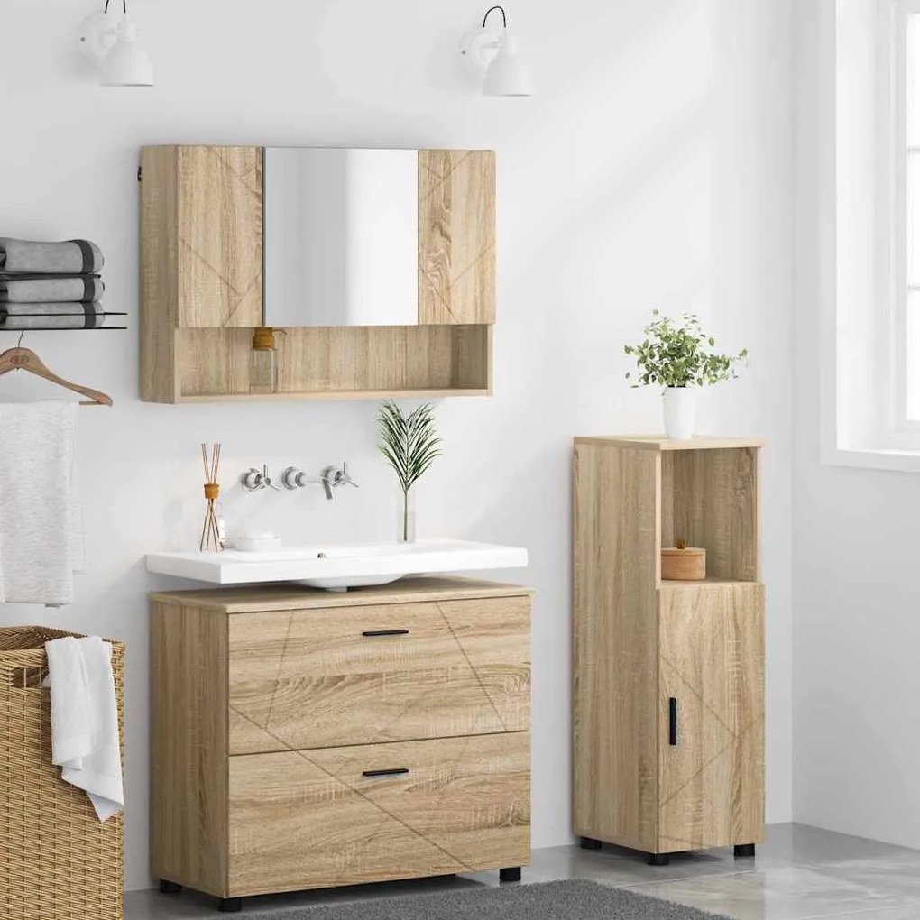 vidaXL Σετ Επίπλων Μπάνιου με ράφι 3 pcs Sonoma Δρυς 76,5 x 35 x 64 εκ