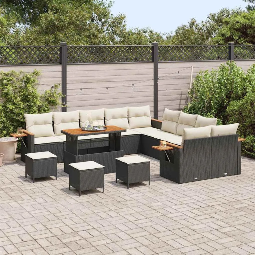 vidaXL Σετ Καναπέ Κήπου 14 pcs Μαύρο και κρεμ 110 x 55 x 71 εκ