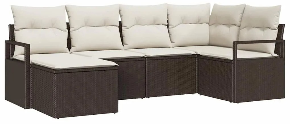 vidaXL Σετ Καναπέ Κήπου 6 pcs Καφέ Πολυ ράταν