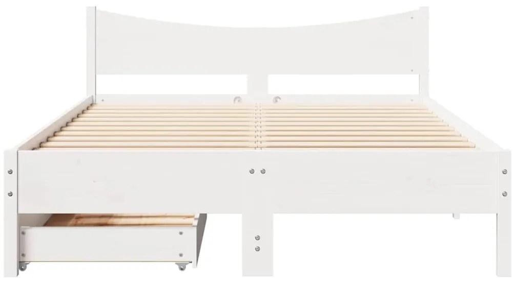 vidaXL Πλαίσιο Κρεβατιού Συρτάρια Λευκό 135x190 εκ. Μασίφ Ξύλο Πεύκου