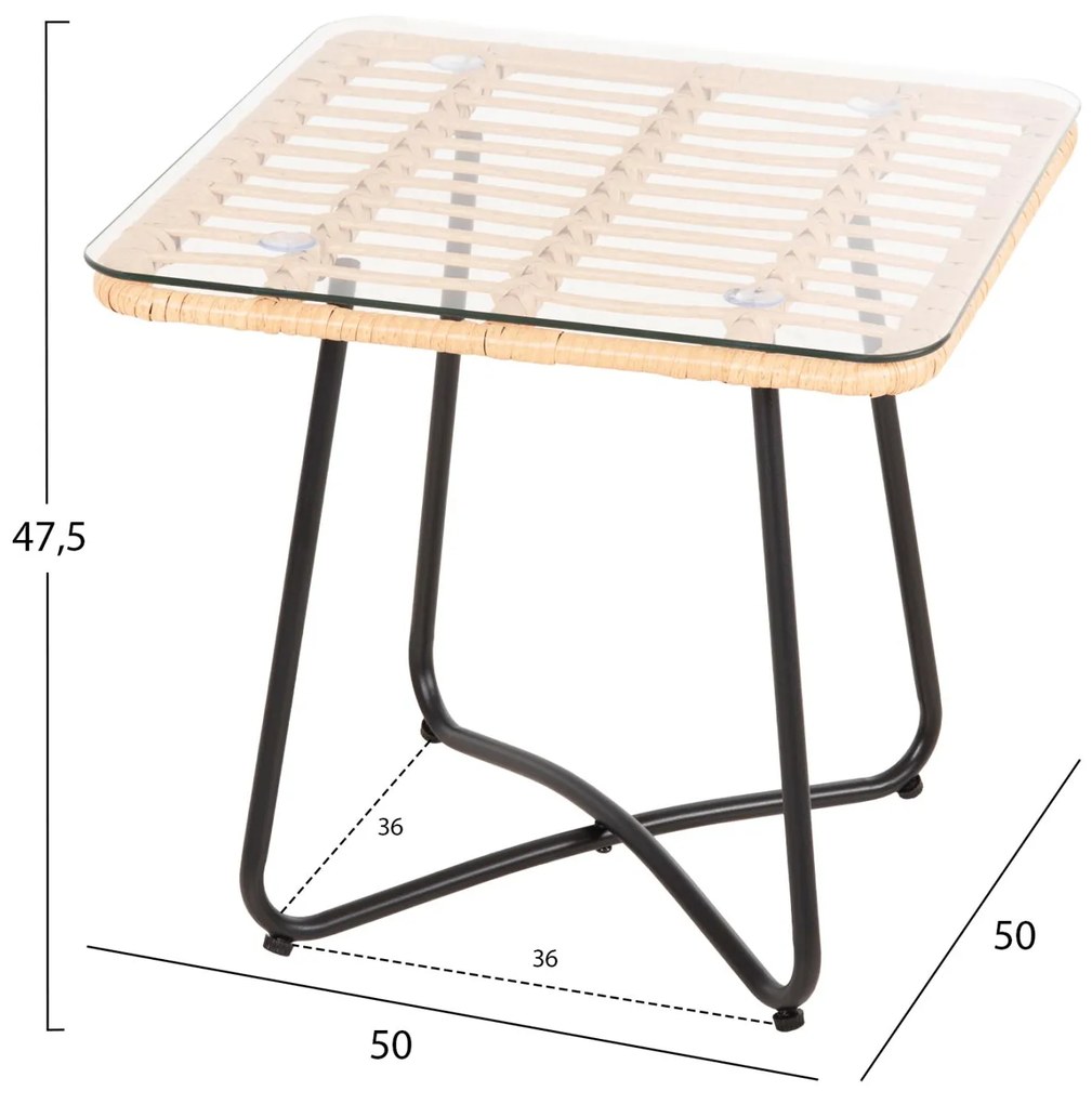 ΤΡΑΠΕΖΑΚΙ GERRY  ΜΕ WICKER ΜΠΕΖ-ΜΑΥΡΟ ΜΕΤΑΛ.ΣΚΕΛΕΤΟ 50x50x47,5Υεκ.