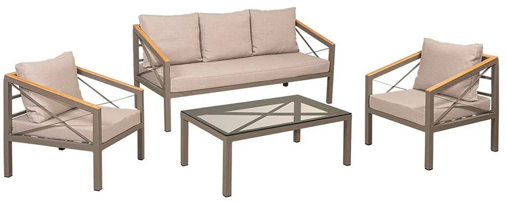 Καθιστικό San Marino (Σετ 4Τμχ) 223913 168x74x76/75x74x76/105x60x39cm Cappuccino-Beige 5 Θέσεων