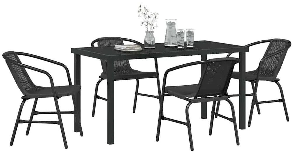vidaXL Σέτ φαγητού για κήπο 5 pcs Μαύρο Πολυ ράταν