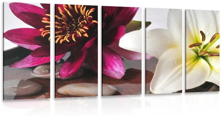 5 μέρη εικόνα λουλούδια σε ένα μπολ με πέτρες Zen - 100x50