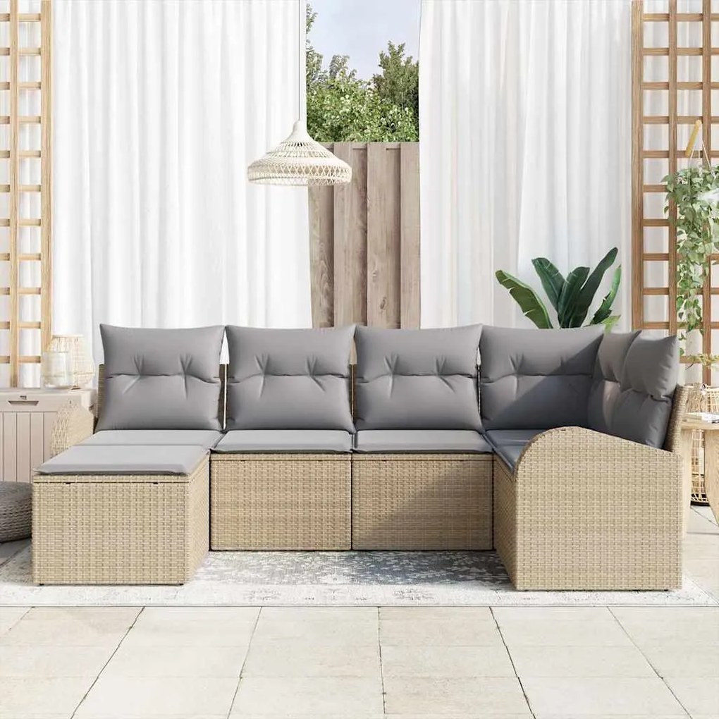 vidaXL Σετ Καναπέ Κήπου 6 pcs Μπεζ, ανοιχτό γκρι Πολυ ράταν