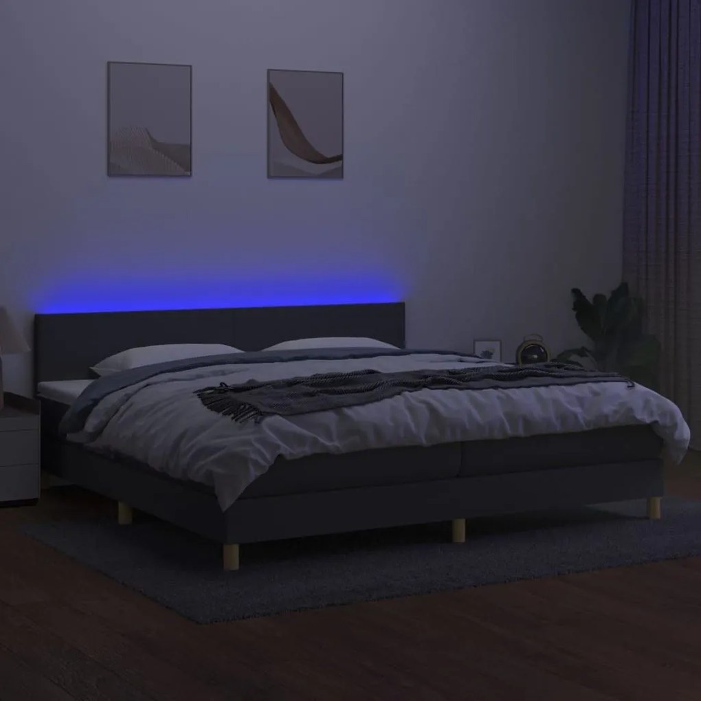 Κρεβάτι Boxspring με Στρώμα &amp; LED Σκ.Γκρι 200x200εκ. Υφασμάτινο - Γκρι